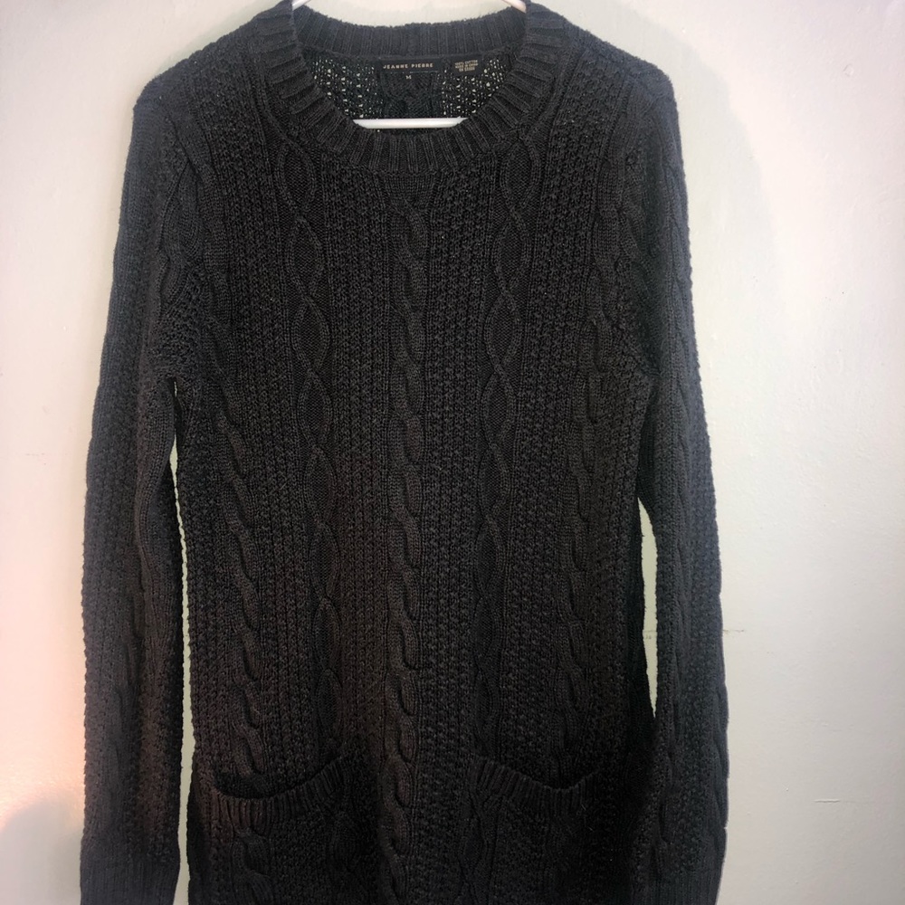 Jeanne Pierre Grey Cable Knit Tunic Sweater, M